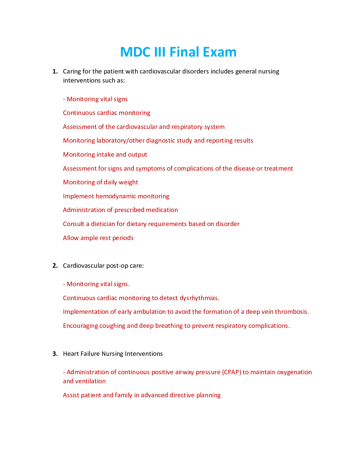 Preview image for NUR 2502 / NUR2502 Final Exam Review: Multidimensional Care III / MDC 3 Final Exam Review (Latest 2021/2022) Rasmussen